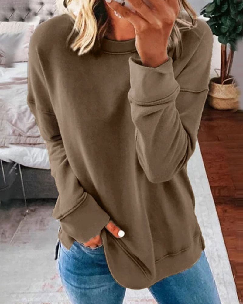Women's Soft Brushed Relaxed-Fit Sweatshirt – Khaki