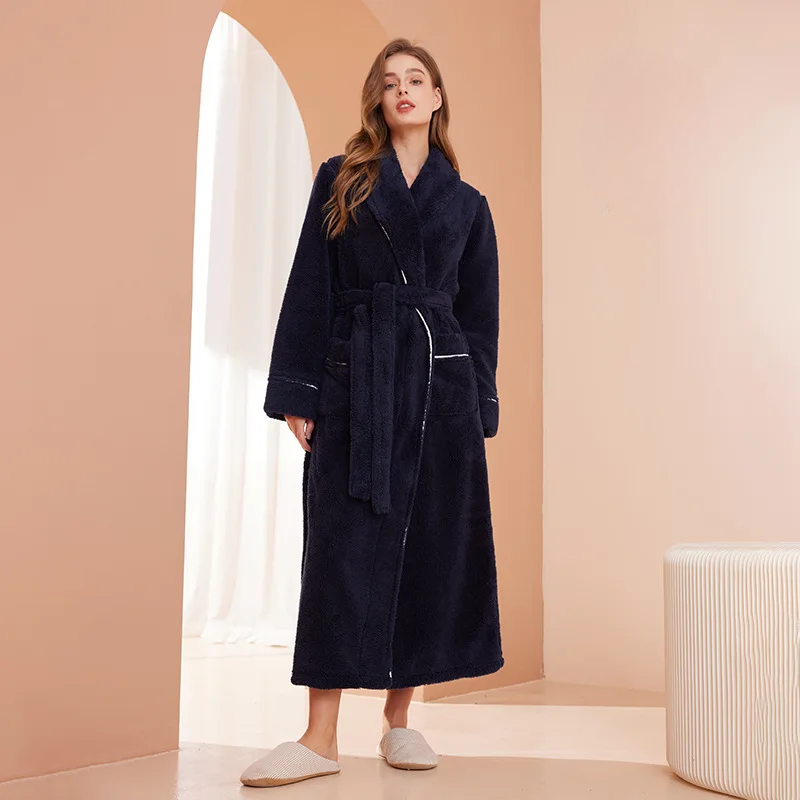 Women's Long Flannel Dressing Gown with Shawl Collar