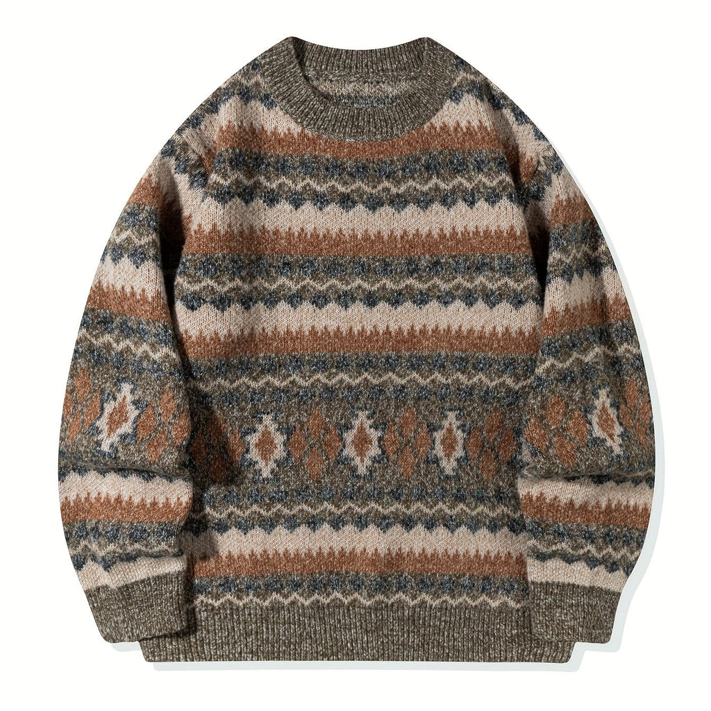 Women's Heritage Pattern Relaxed Knit Jumper – Grey & Brown