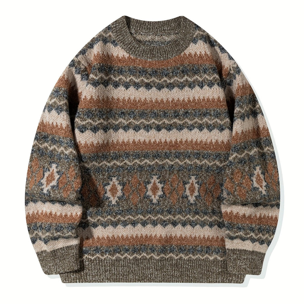 Women's Heritage Pattern Relaxed Knit Jumper – Grey & Brown