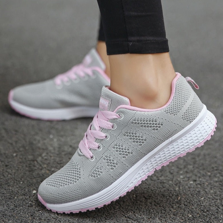 Women's Lace-Up Cushioned Walking Shoes with Arch Support – Greyish Pink