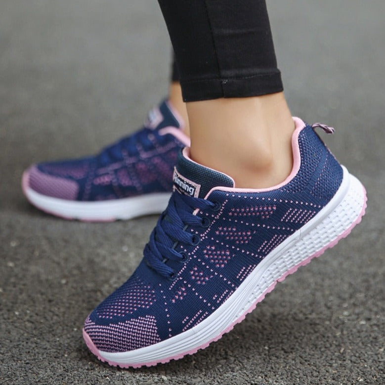 Women's Lace-Up Cushioned Walking Shoes with Arch Support – Blue