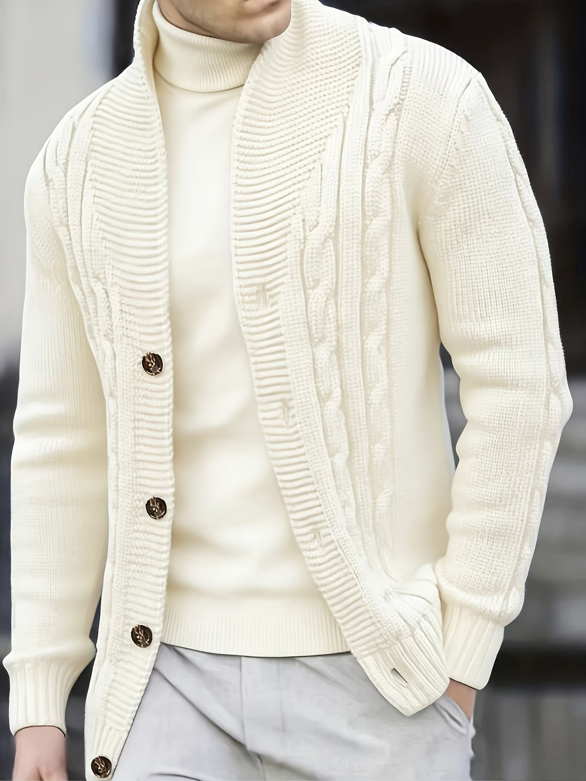 Women's Classic Cable-Knit Buttoned Cardigan – Ivory White
