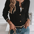 Women's Open Front Cable-Knit Cardigan with Button Detail – Black