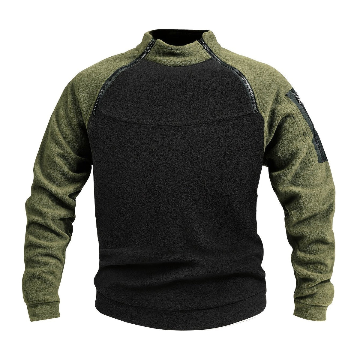 Women's Mock Neck Pullover with Zip Trim – Black With Green