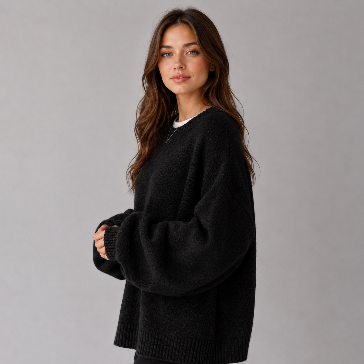 Women's Brushed Knit Jumper with Balloon Sleeves & Ribbed Hem