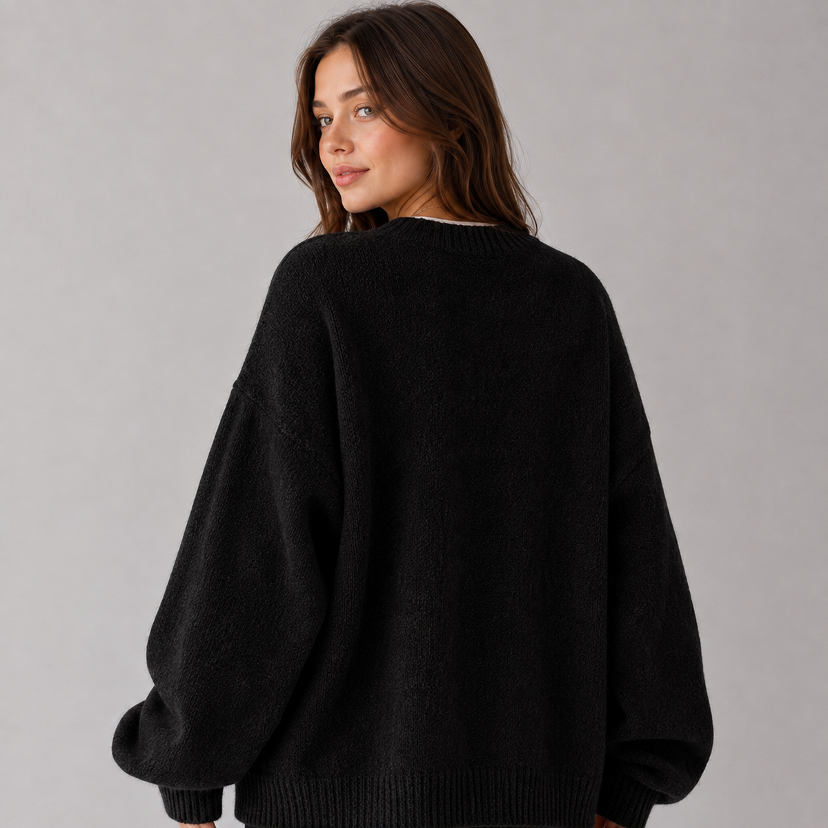 Women's Brushed Knit Jumper with Balloon Sleeves & Ribbed Hem