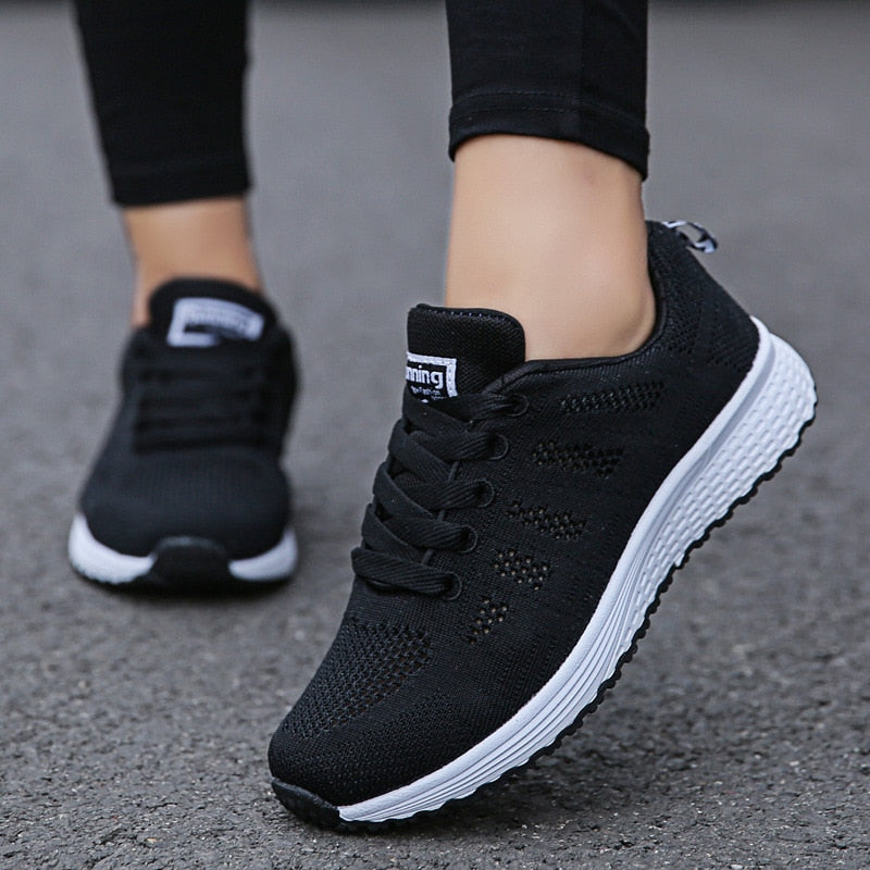Women's Lace-Up Cushioned Walking Shoes with Arch Support – Black