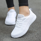 Women's Lace-Up Cushioned Walking Shoes with Arch Support – White