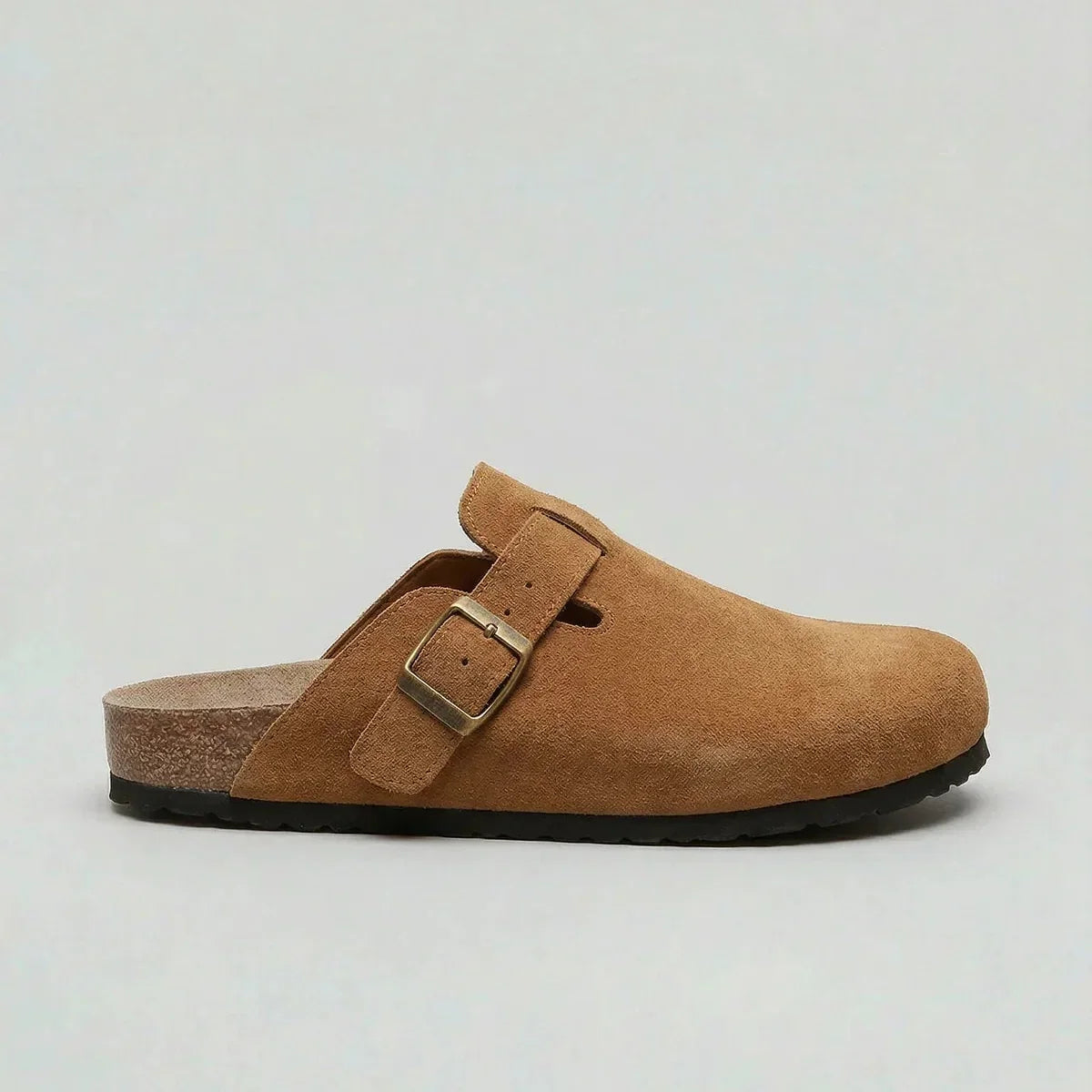 Women's Suede-Look Buckle-Strap Slip-On Clogs – Bronze