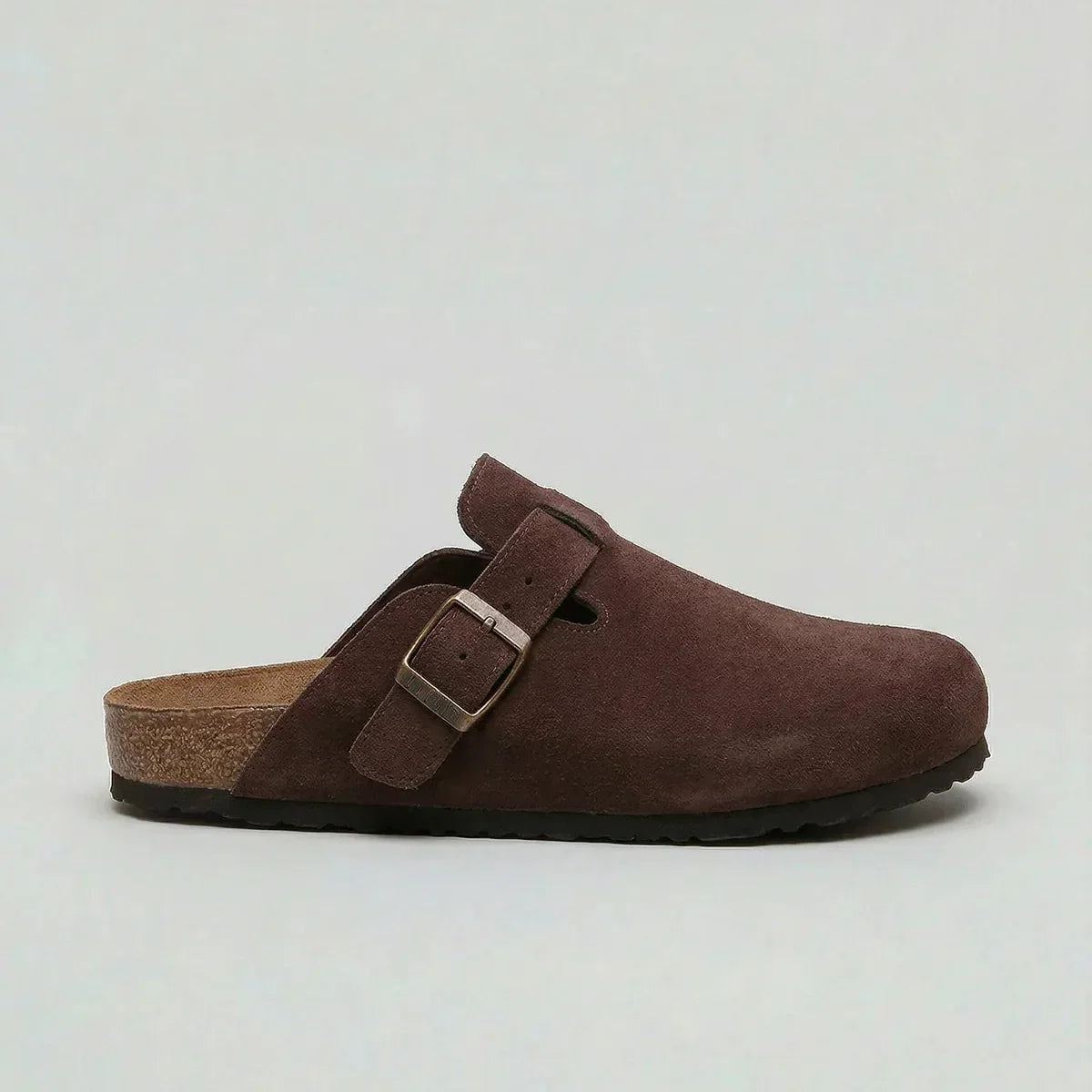 Women's Suede-Look Buckle-Strap Slip-On Clogs – Brown
