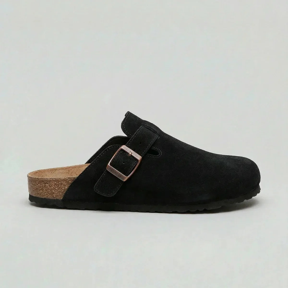 Women's Suede-Look Buckle-Strap Slip-On Clogs – Black