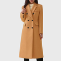 Women's Tailored Double-Breasted Coat with Notched Lapels – Brown