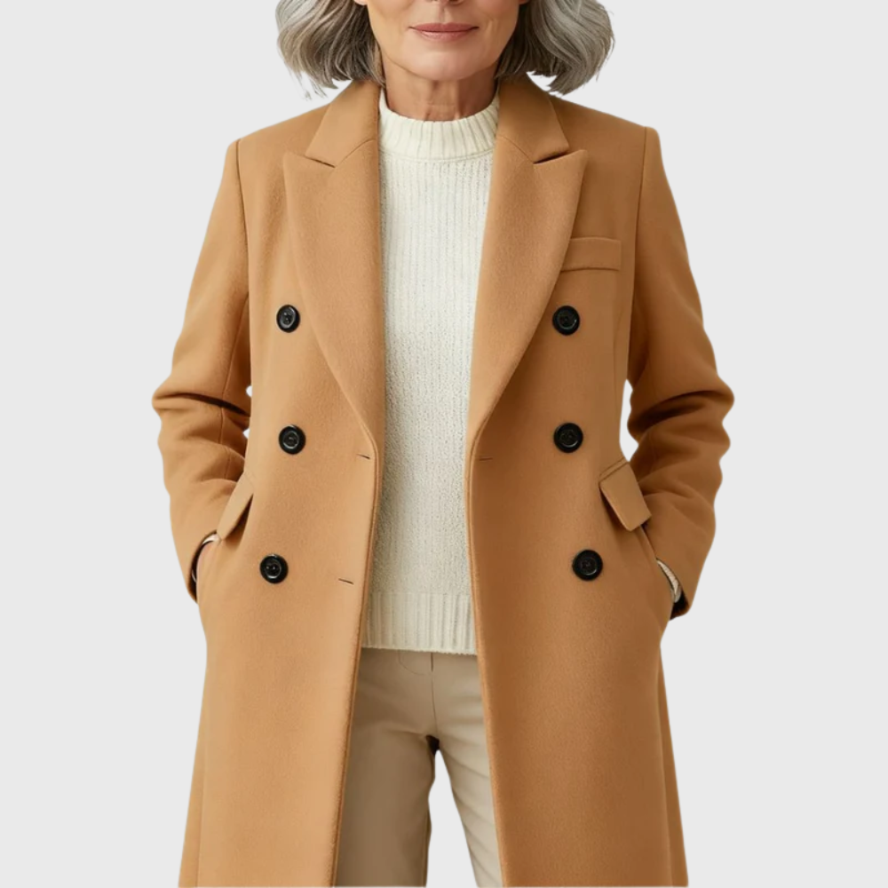 Women's Tailored Double-Breasted Coat with Notched Lapels