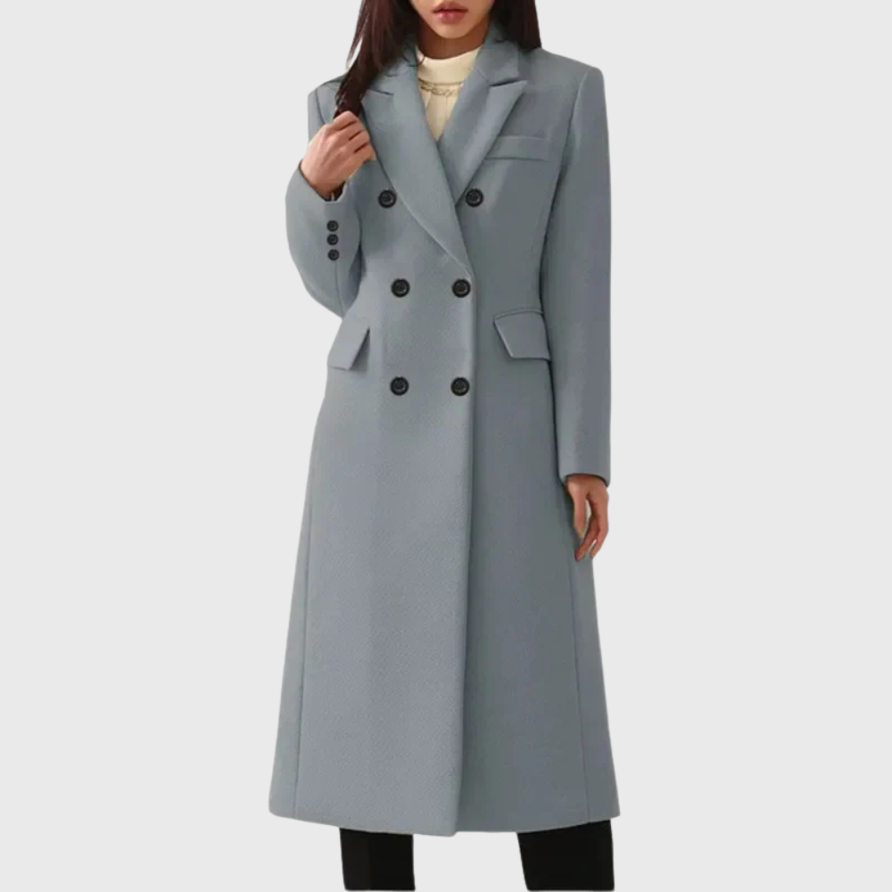 Women's Tailored Double-Breasted Coat with Notched Lapels – Grey