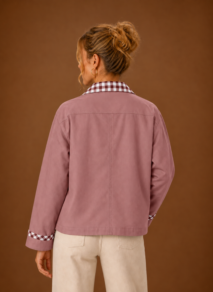 Women's Barn Jacket with Check Collar