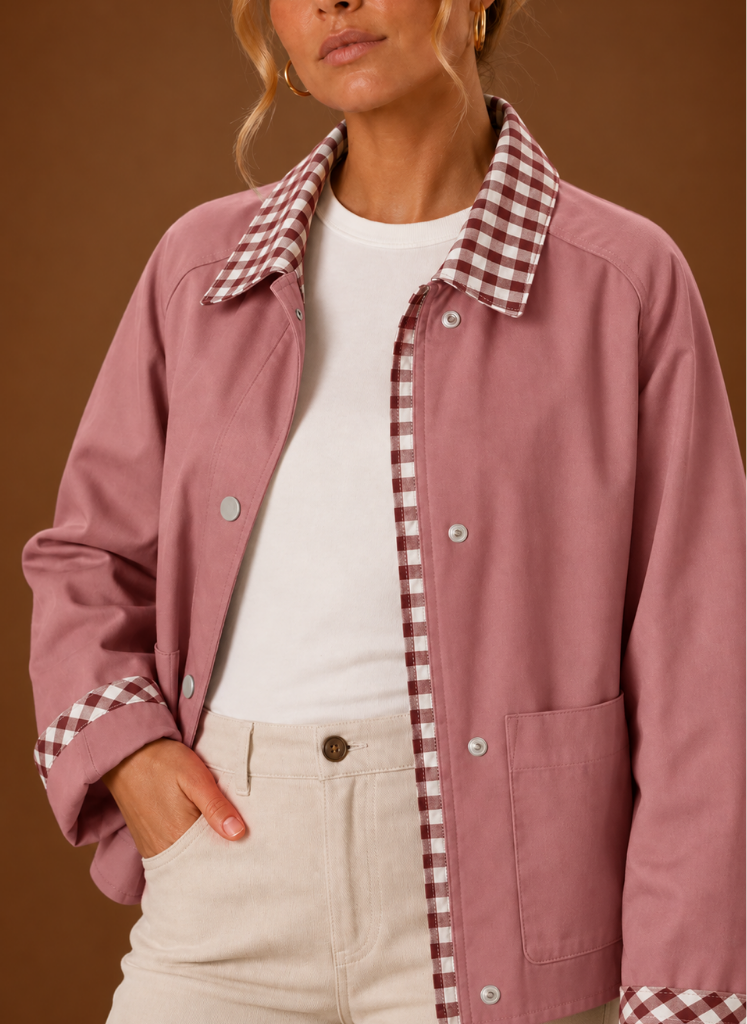 Women's Barn Jacket with Check Collar