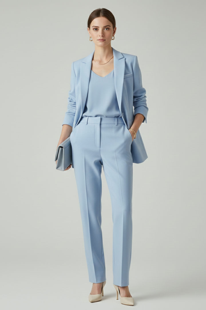 Women's Relaxed Blazer & Straight-Leg Trouser Suit – Light Blue
