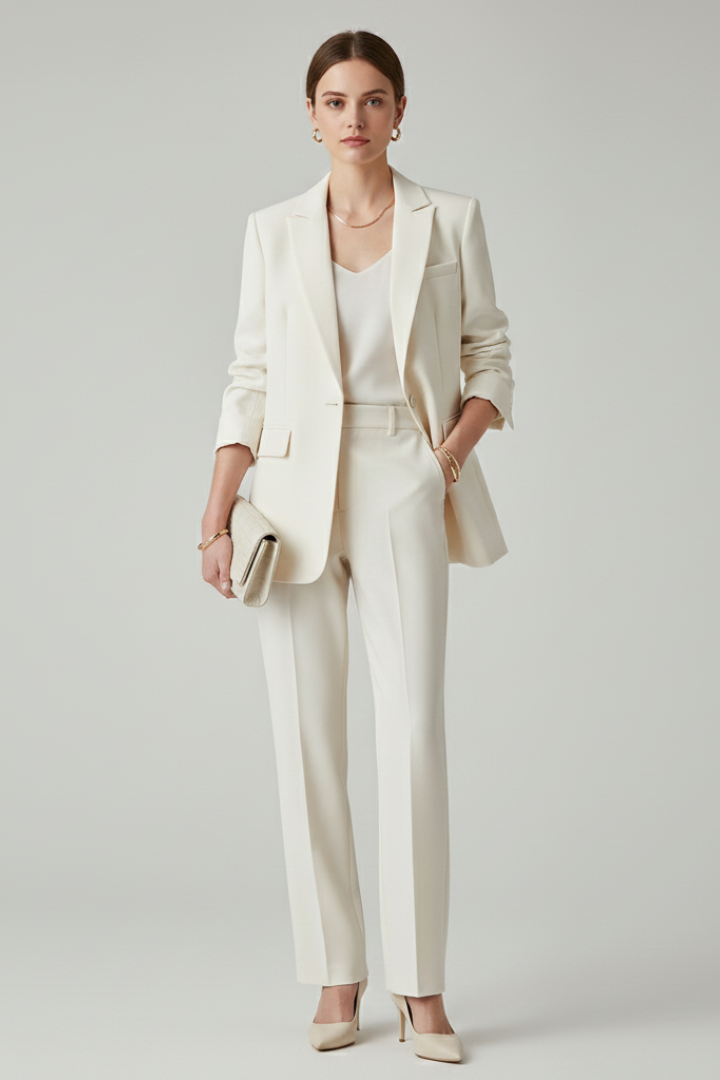 Women's Relaxed Blazer & Straight-Leg Trouser Suit – Cream