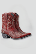 Women's Embroidered Pointed-Toe Cowboy Boots with Stacked Heel – Red