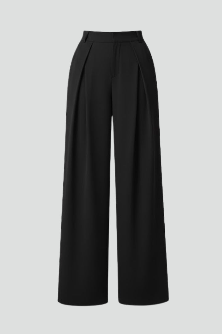 Women's High-Rise Pleated Wide-Leg Trousers – Black