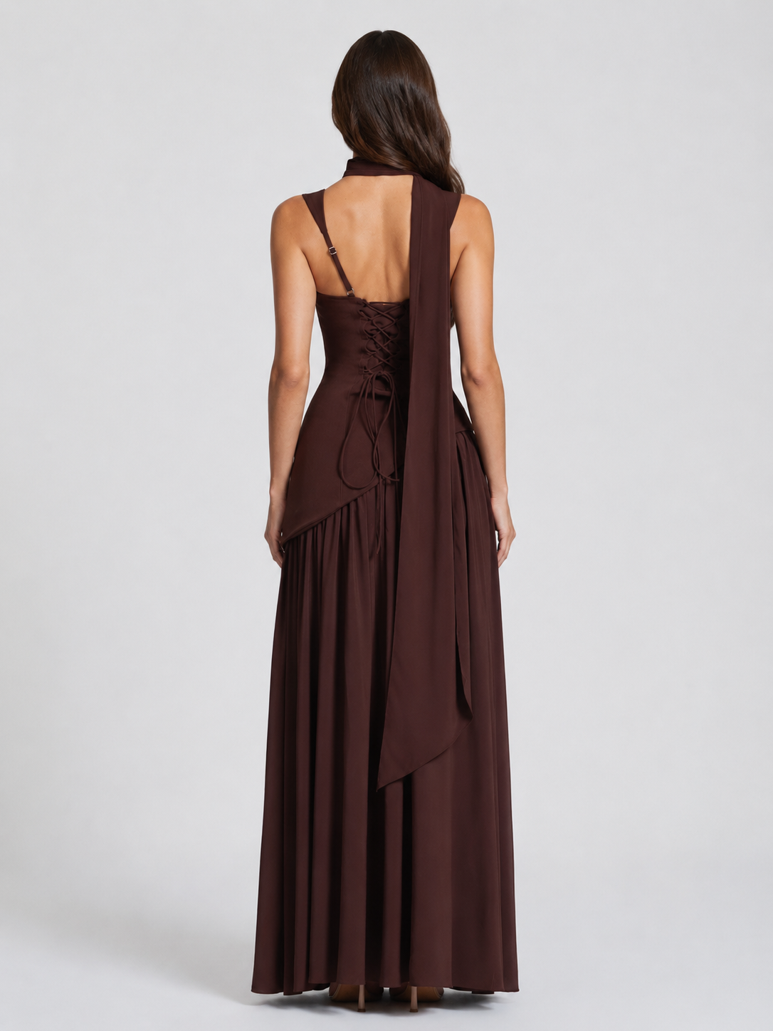 Women's Draped Satin-Look Maxi Dress