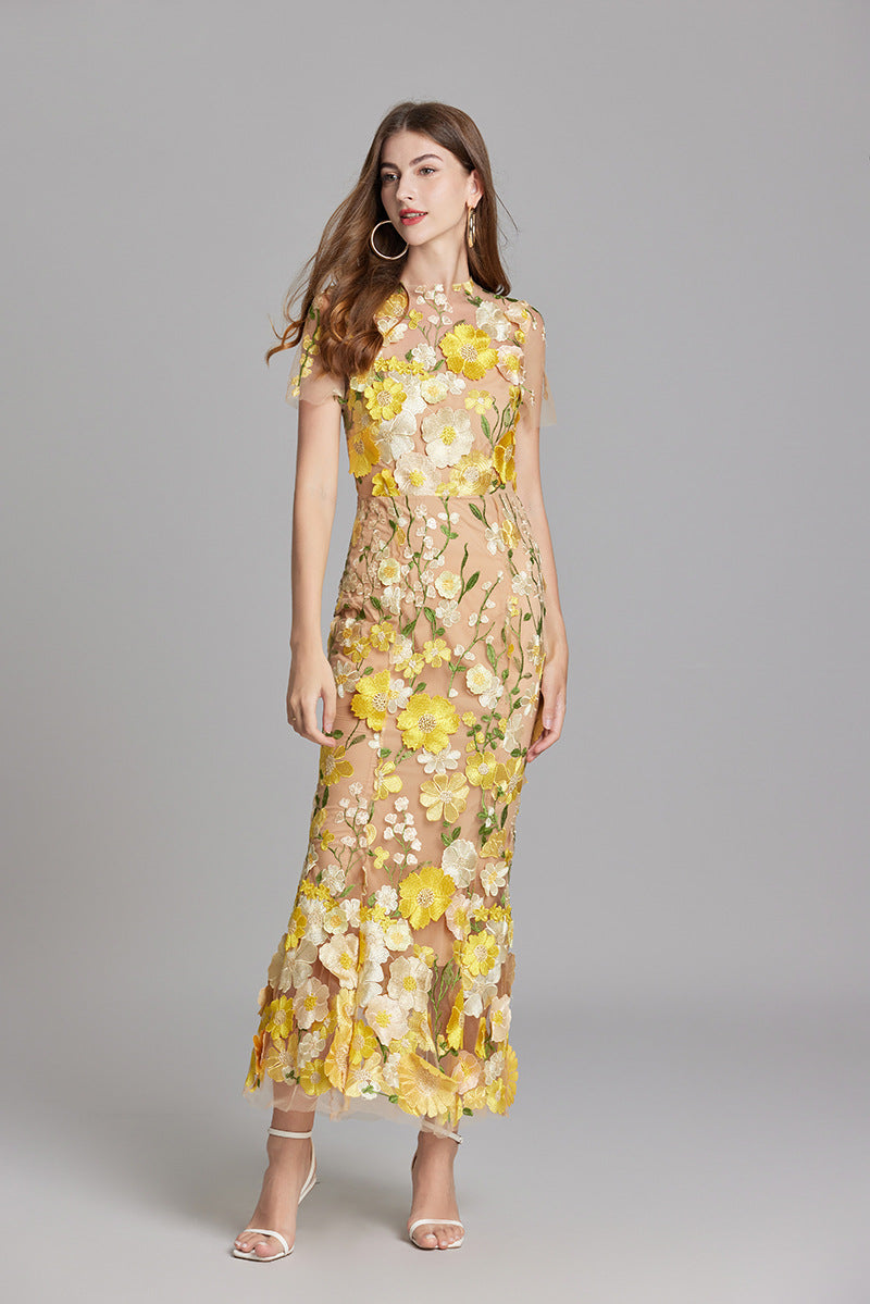 Women's Floral Midi Dress – Yellow