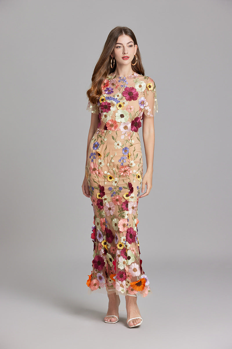 Women's Floral Midi Dress – Beige