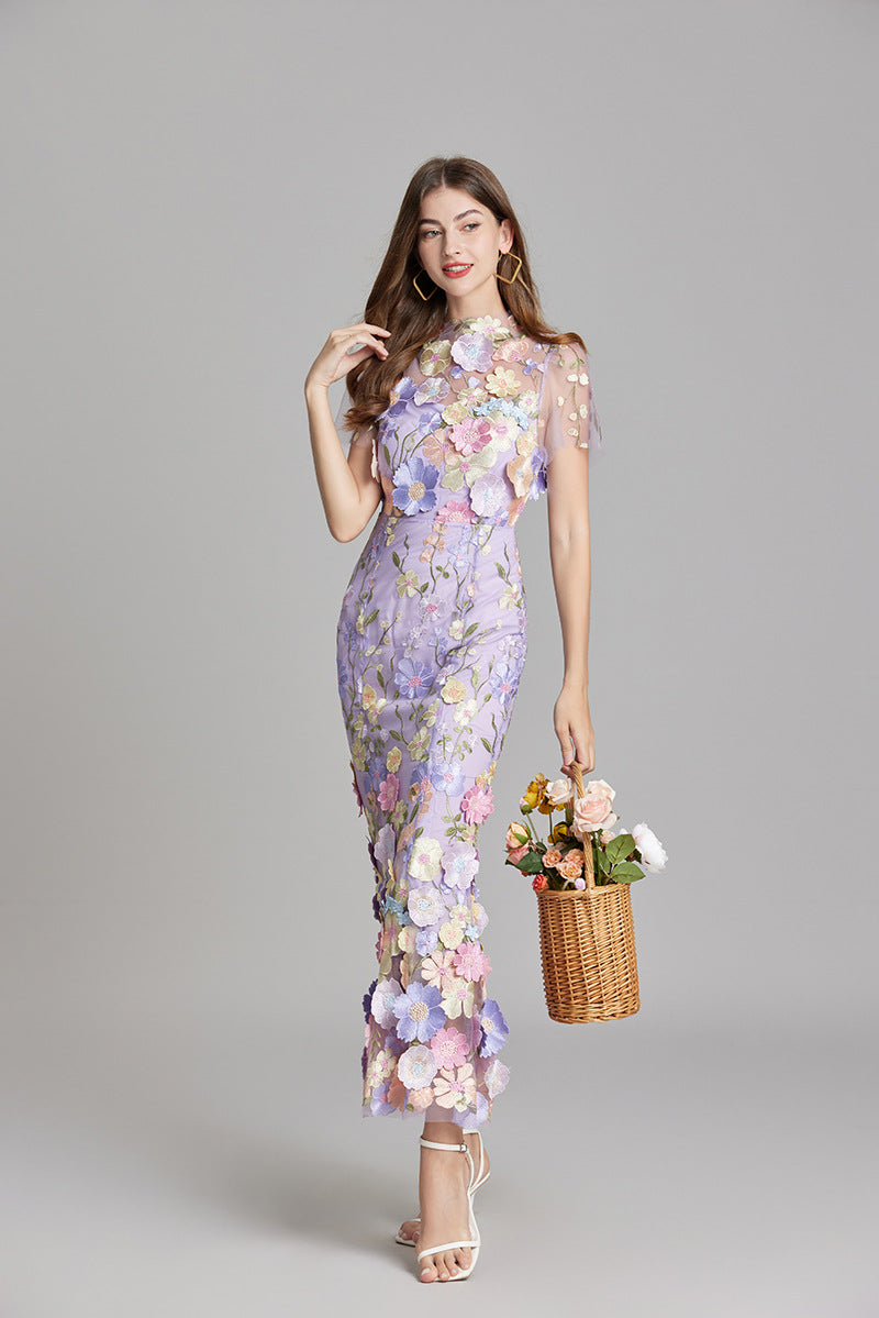 Women's Floral Midi Dress – Purple