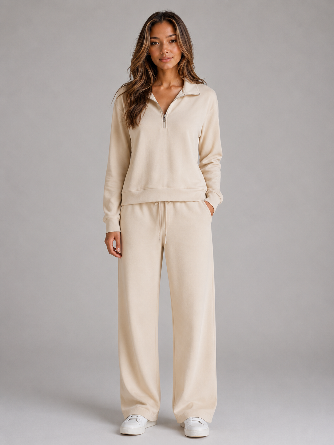 Women's Half Zip Lounge Co-ord – Cream
