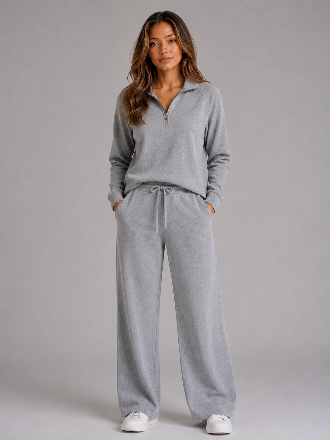 Women's Half Zip Lounge Co-ord – Light Grey