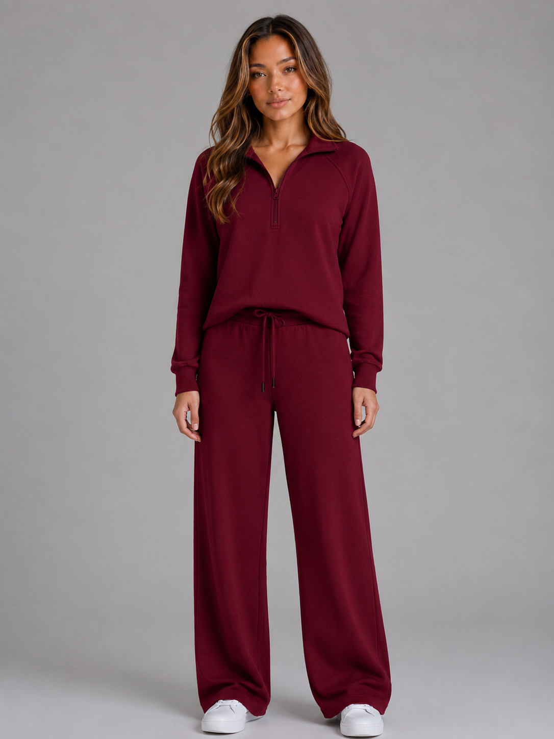 Women's Half Zip Lounge Co-ord – Burgundy