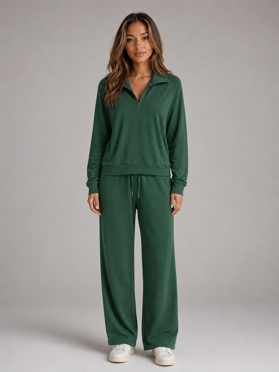 Women's Half Zip Lounge Co-ord – Dark Green