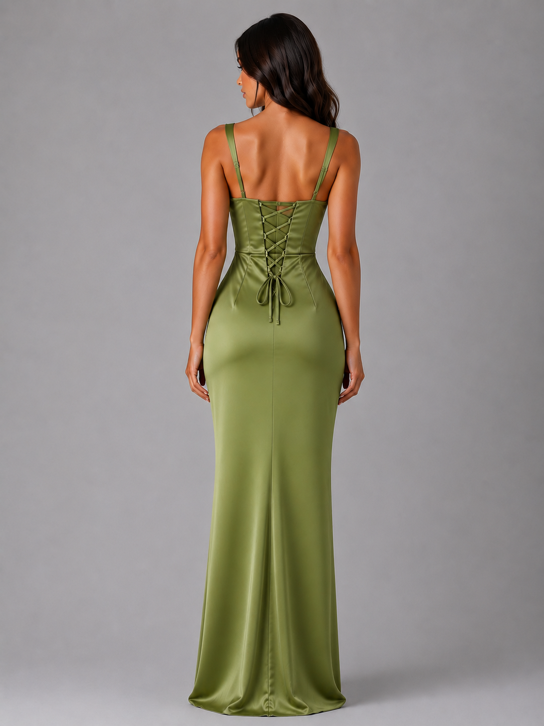 Women's Satin-Look Ruched-Waist Maxi Dress