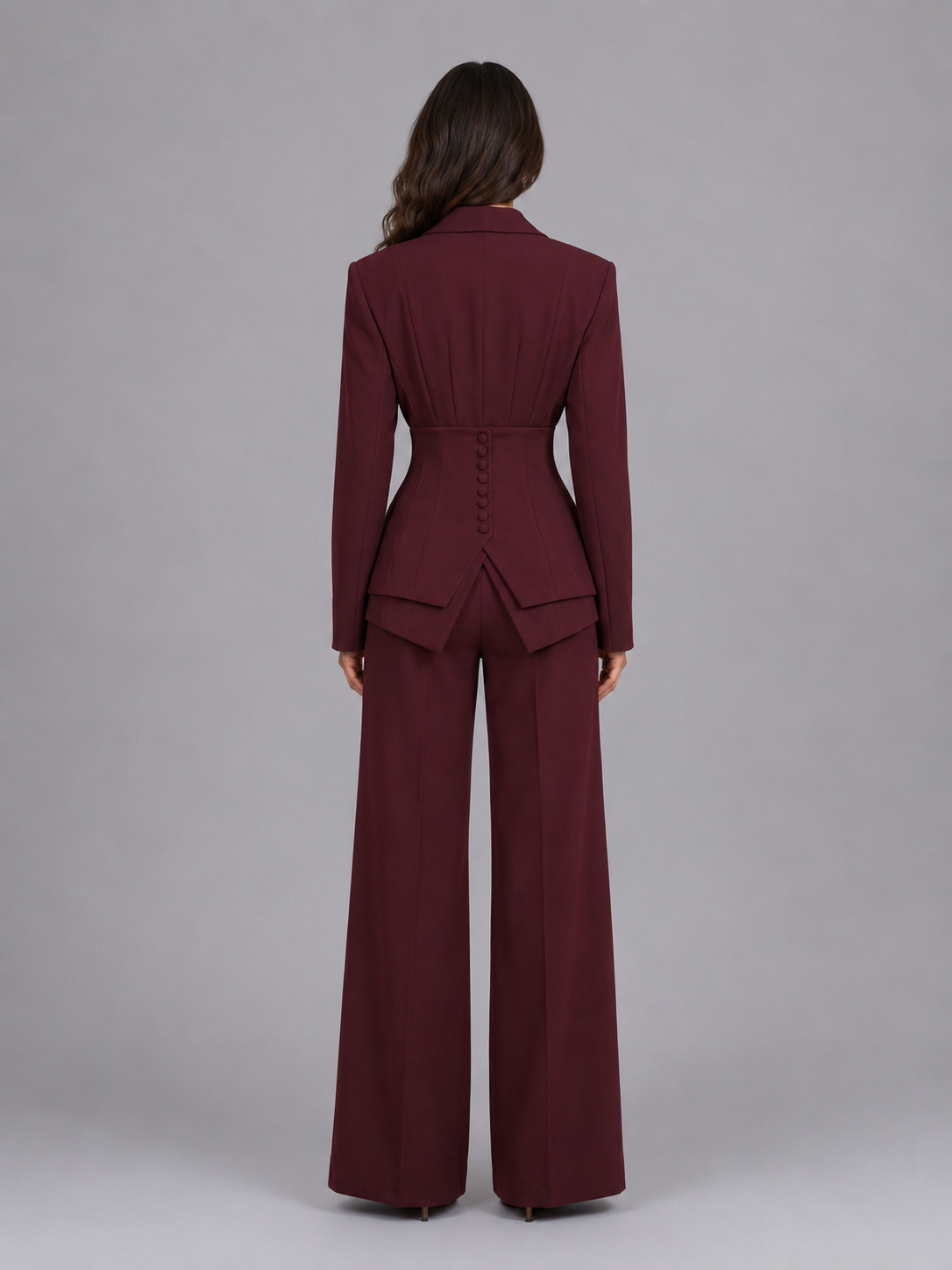 Women's Fitted Three-Piece Suit with Wide-Leg Trousers