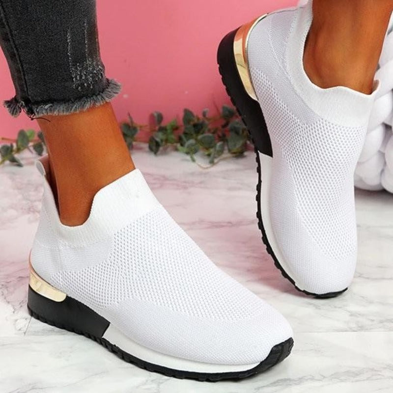 Women's Knit Slip-On Walking Trainers – White