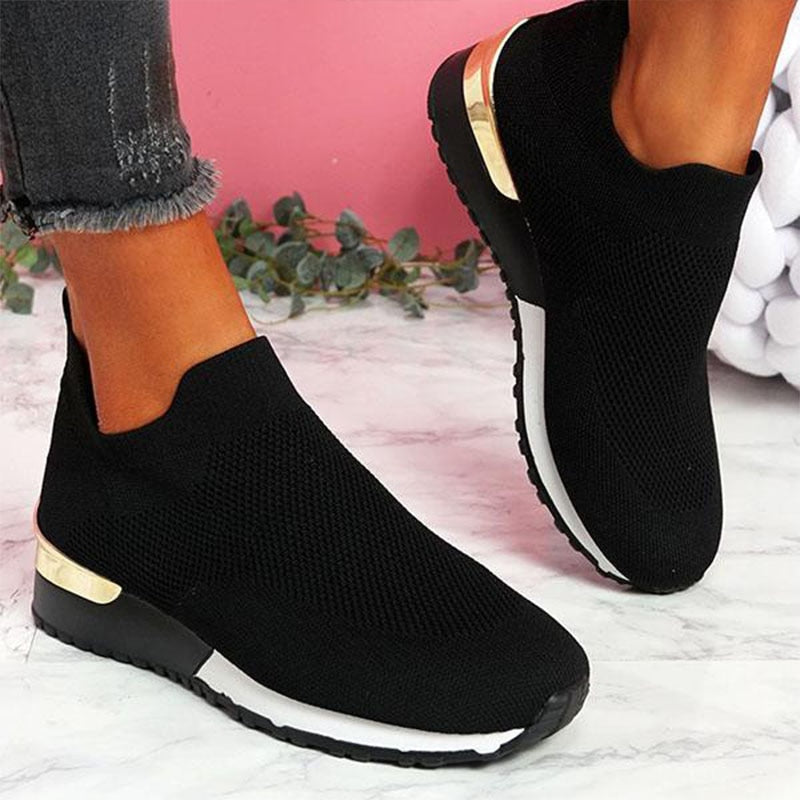 Women's Knit Slip-On Walking Trainers – Black