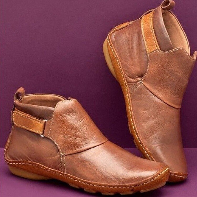 Women's Hand-Stitched Ankle Boots with Adjustable Strap – Caramel Brown
