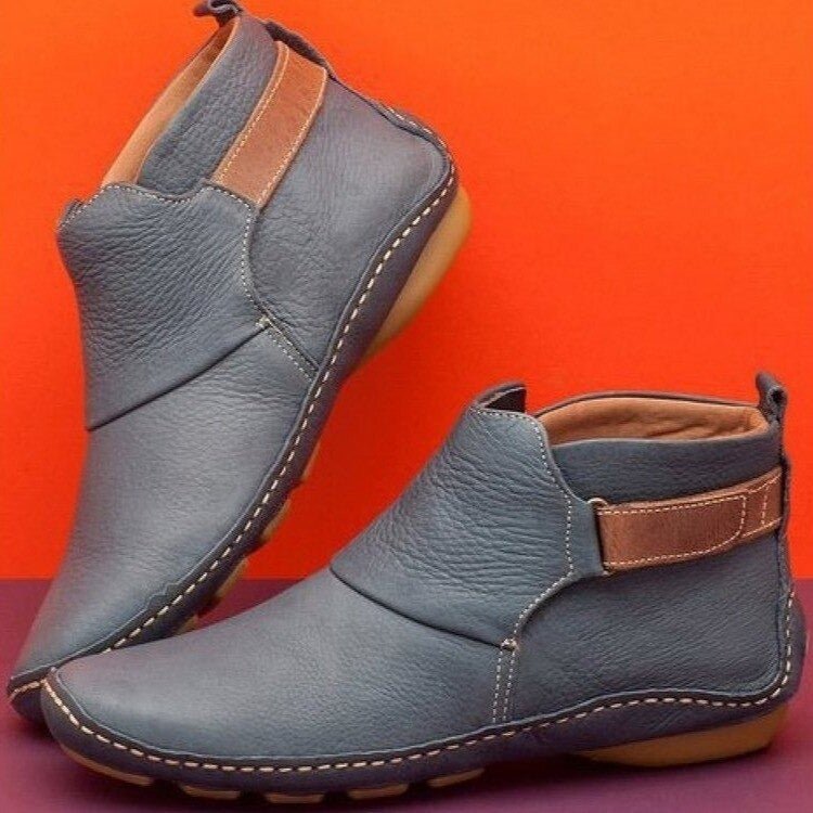 Women's Hand-Stitched Ankle Boots with Adjustable Strap – Grey