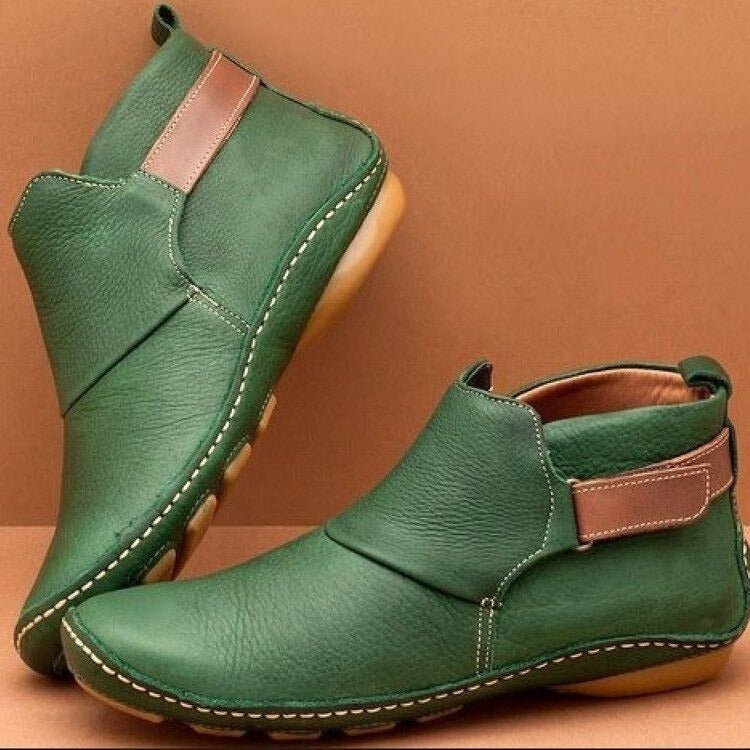 Women's Hand-Stitched Ankle Boots with Adjustable Strap – Dark Green