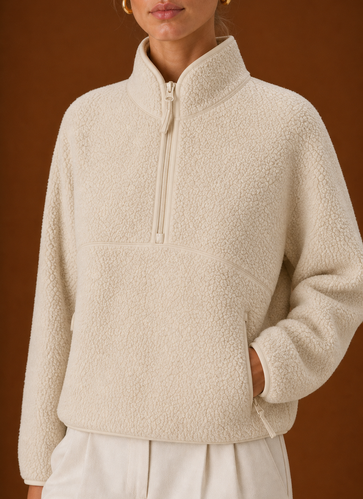 Women's Oversized Sherpa Fleece Quarter-Zip Sweatshirt