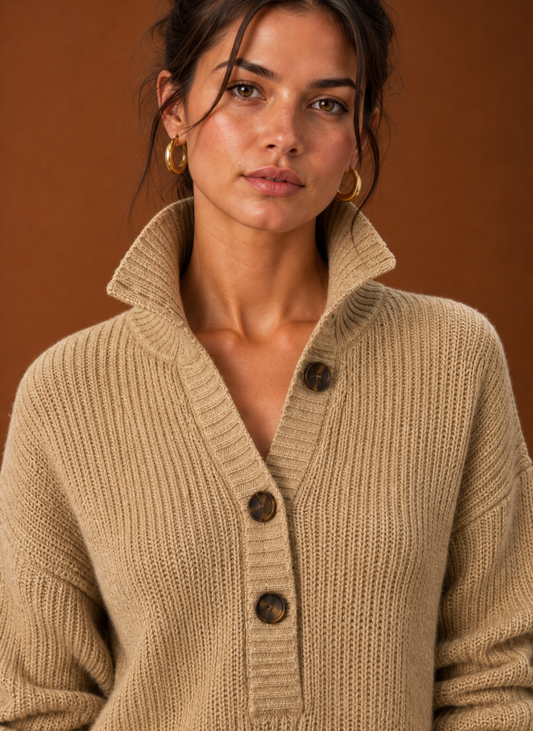 Women's Collared Henley Knit Sweater Dress