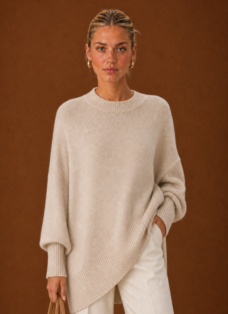 Women's Oversized Crew-Neck Knit Jumper – Beige