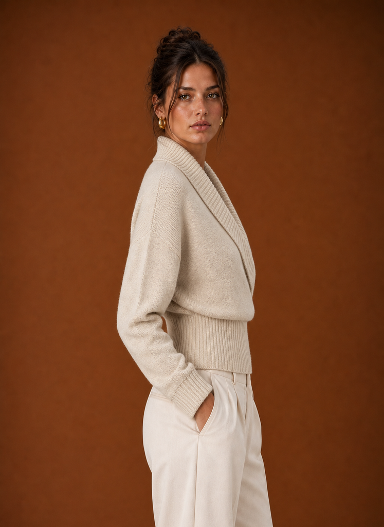 Women's Shawl-Collar Ribbed Wrap Jumper