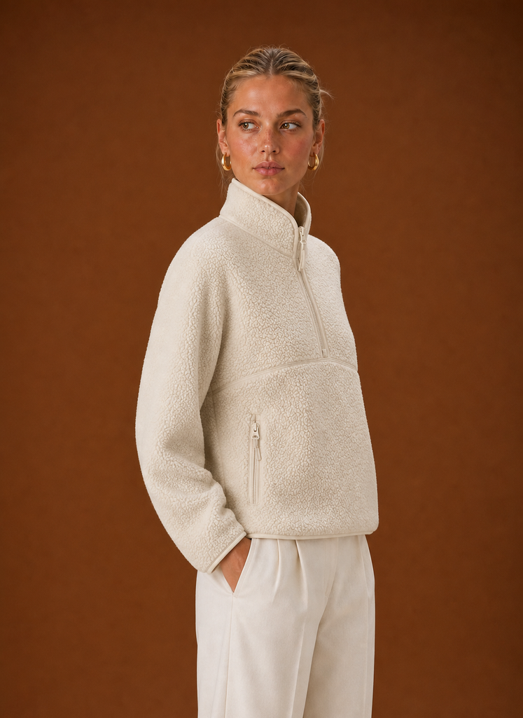 Women's Oversized Sherpa Fleece Quarter-Zip Sweatshirt