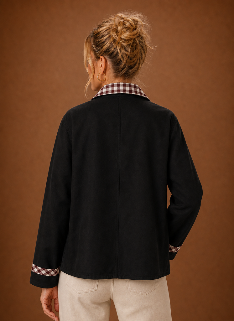Women's Barn Jacket with Check Collar