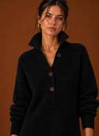 Women's Collared Henley Knit Sweater Dress