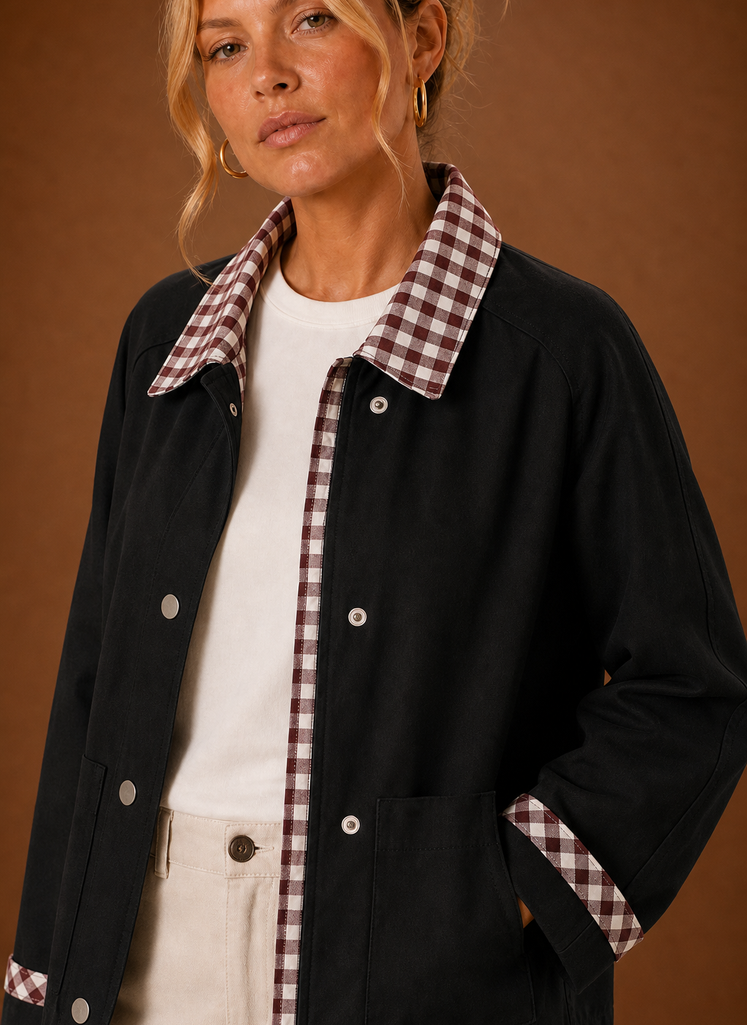 Women's Barn Jacket with Check Collar