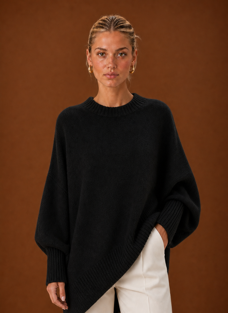 Women's Oversized Crew-Neck Knit Jumper – Black