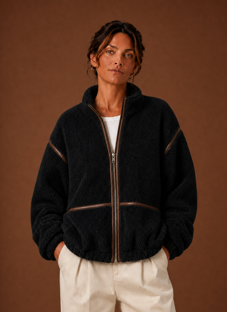 Women's Zip-Up Sherpa Fleece Jacket – Black